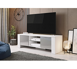 TV komoda WEST, bílá / šedý lesk