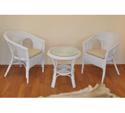 Ratanová sedací souprava Fabion bílá  polstry béžový melír