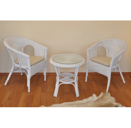 Ratanová sedací souprava Fabion bílá polstry béžový melír Ratanová sedací souprava Fabion bílá polstry béžový melír