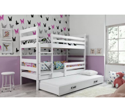 Dětská patrová postel ERYK 3 s přistýlkou 80x190 cm, včetně matrací, Bílá/Bílá