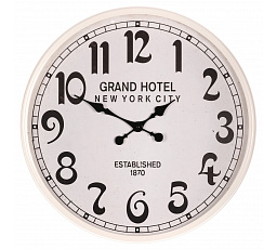 Hodiny nástěnné - pr. 60 cm, kov s patinou, bílé, grand hotel