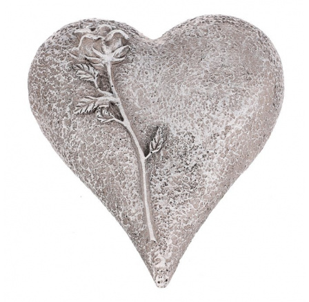 Srdce s růží - pietní dekorace, polyresin, šedá Srdce s růží - pietní dekorace, polyresin, šedá