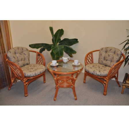 Ratanová sedací souprava Bahama koňak 2+1 polstry levandule Ratanová sedací souprava Bahama koňak 2+1 polstry levandule