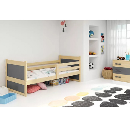 Dětská postel RICO 80x190 cm, bez matrace, Přírodní/Grafit