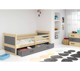 Dětská postel RICO 90x200 cm se šuplíkem, bez matrace, Přírodní/Grafit