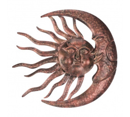 Slunce s měsícem - kov, nástěnná dekorace, barva měděná