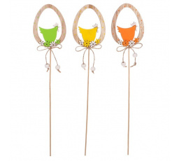 Vajíčko na zápichu - se slepičkou, dřevo, mix 3 barev, cena za 1 ks