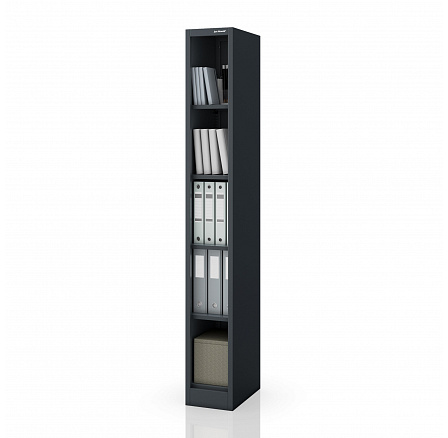 Úzký kovový regál, archivační na dokumenty antracitový: TIM 250 x 1850 x 400 mm