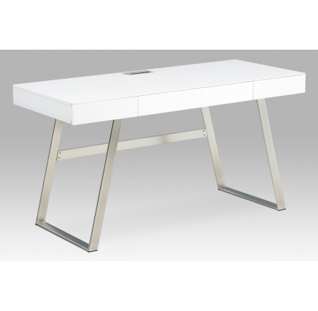 Kancelářský stůl 140x60, MDF, bílý matný lak, broušený nikl, 3 šuplíky