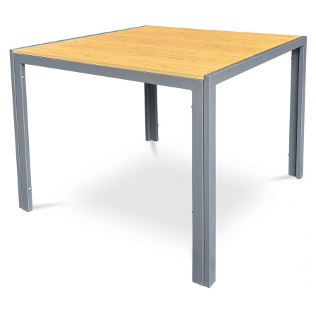 Stůl zahradní 90x90x73, deska polywood v dekoru dubu, šedá kovová konstrukce