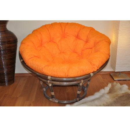 Ratanový papasan 115 cm hnědý - polstr oranžový melír