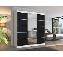 Posuvná skříň se zrcadlem BERGEN 200 Bílá+Černá