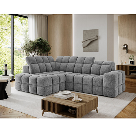 Bronon left-hand corner sofa with sleeping function and storage compartment, grey bouclé Royal 04 123x212 Left 1 Bronon left-hand corner sofa with sleeping function and storage compartment, grey bouclé Royal 04 123x212 Left 1