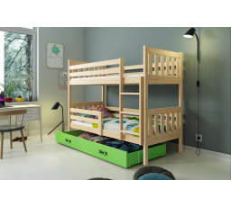 Dětská patrová postel CARINO se šuplíkem 80x160 cm, včetně matrací, Přírodní/Zelená