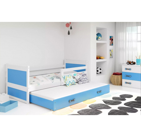 Dětská postel RICO s přistýlkou 80x190 cm, s matracemi, Bílá/Modrá