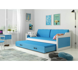 Dětská postel DAVID s matracemi, 80x190 cm, Bílá/Modrá