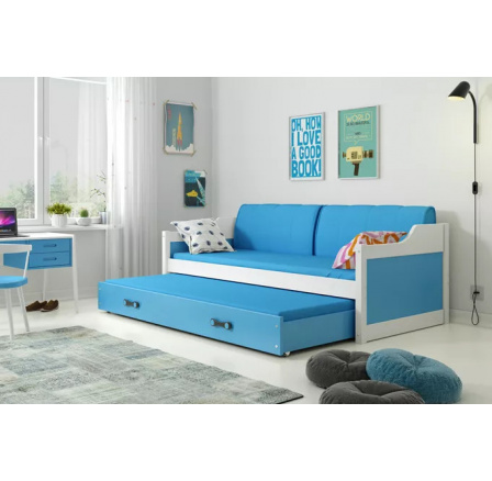 Dětská postel DAVID s matracemi, 80x190 cm, Bílá/Modrá