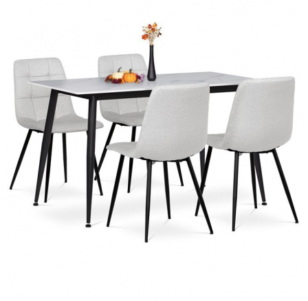 Jídelní set s 4 židlemi, 130x70x76cm mramor, ASE-1038 WT2