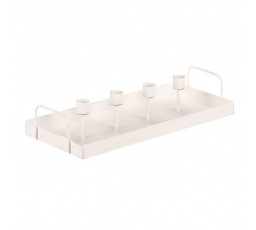 Svícen kovový - na 4 kónické svíčky, obdélníkový, bílý