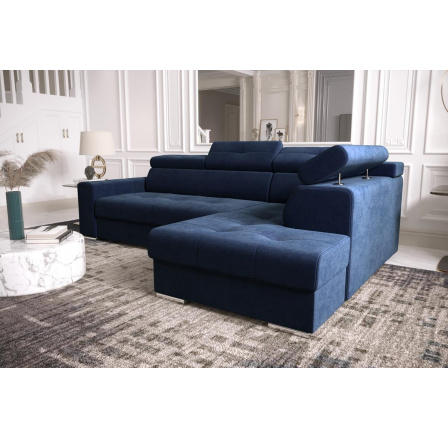 Rohová sedací souprava s funkcí spaní MARGO I 260×185 - modrá , pravá Rohová sedací souprava s funkcí spaní MARGO I 260×185 - modrá , pravá