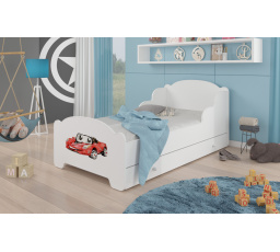 Dětská postel AMADIS se šuplíkem a matrací 160x80 cm, Bílá/Red Car