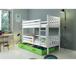 Dětská patrová postel CARINO se šuplíkem 80x160 cm, včetně matrací, Bílá/Zelená