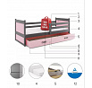 Dětská postel RICO 90x200 cm se šuplíkem, bez matrace, Grafit/Růžová