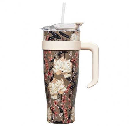 Termohrnek s uchem Fleur 1,2l     béžový