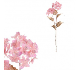 Hortenzie - umělá řezaná, 2 květy, zlaté lístky, růžová