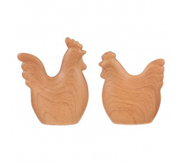 Slepice s kohoutem - polyresin, imitace dřeva, cena za sadu 2 ks