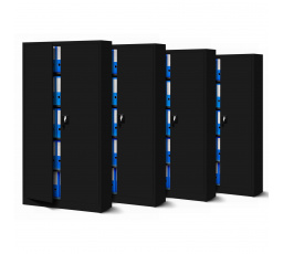 Sada 4x kancelářská kovová skříň na dokumenty JAN, 900 x 1850 x 400 mm, černá