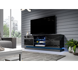 TV komoda QIU 160, černá / černý lesk