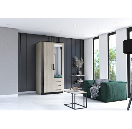 ŠEBA NEW 2D3Sse zrcadlem (SANTI 2D3S- pionowe lisztwy) - ŠATNÍ SKŘÍŇ- lamino Dub sonoma (IZ) (K150-E)NOVINKA