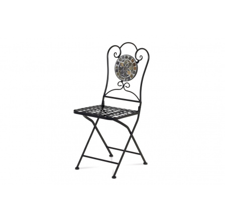 Zahradní židle, kamenná mozaika, kov, černý lak