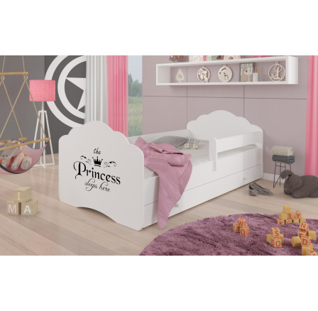 Postel dětská CASIMO PRINCESS BLACK 140x70 Bílá s matrací, zábranou a zásuvkou