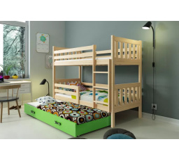 Dětská patrová postel CARINO 3 s přistýlkou 80x190 cm, včetně matrací, Přírodní/Zelená