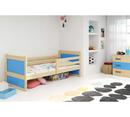 Dětská postel RICO 90x200 cm, bez matrace, Přírodní/Modrá