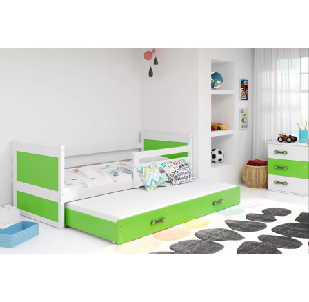 Dětská postel RICO s přistýlkou 80x190 cm, s matracemi, Bílá/Zelená