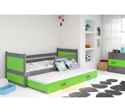 Dětská postel RICO s přistýlkou 90x200 cm, s matracemi, Grafit/Zelená