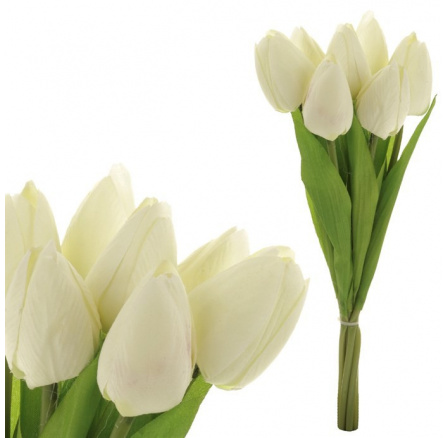 Tulipán - umělá kytice, 7 hlav, barva krémová