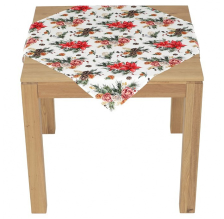 Ubrus - vánoční květy a jehličí, 100% polyester, 80 x 80 cm