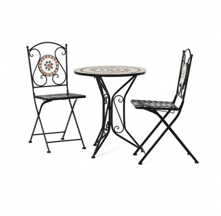 Zahradní set, stůl + 2 židle, keramická mozaika, černý matný lak, US1200 SET
