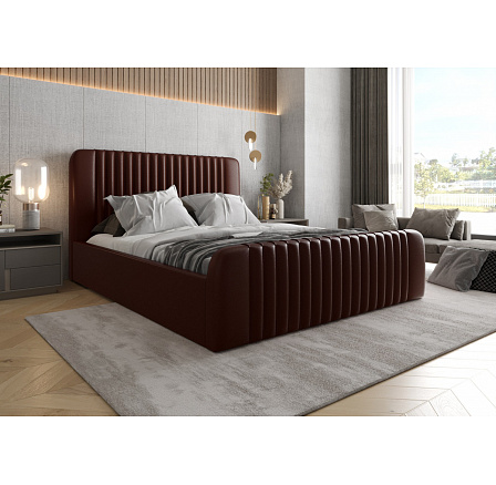 POSTEL MODENA Z PŘÍRODNÍ KŮŽE S ÚLOŽNÝM PROSTOREM - 180 cm x 200 cm, Dřevěná