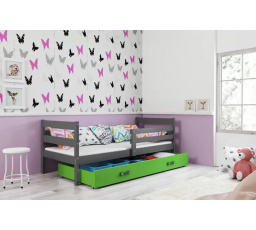 Dětská postel ERYK 90x200 cm se šuplíkem, s matrací, Grafit/Zelená