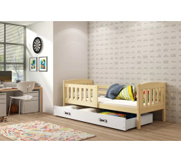 Dětská postel KUBUS 80x160 cm se šuplíkem, bez matrace, Přírodní/Bílá