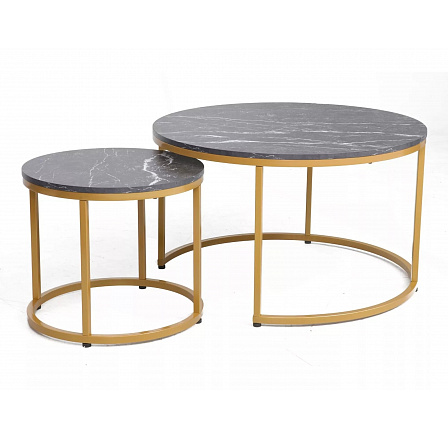 Konferenční stůl DION - sada, efekt černého mramoru/Zlatá Konferenční stůl DION - sada, efekt černého mramoru/Zlatá