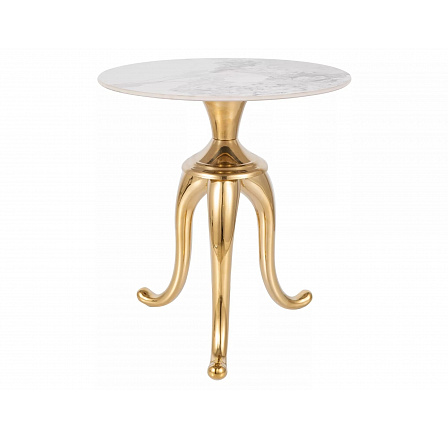 Konferenční stůl SNAKE, Efekt bílého mramoru/Zlatá Konferenční stůl SNAKE, Efekt bílého mramoru/Zlatá