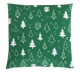 Polštář sametový s výplní, zelený -  bílé stromky, 100% polyester, 45 x 45 cm