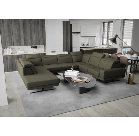 Rohová Kožená sedací souprava FIORE MAX I 220x350x265 cm - olivová, pravá strana Rohová Kožená sedací souprava FIORE MAX I 220x350x265 cm - olivová, pravá strana