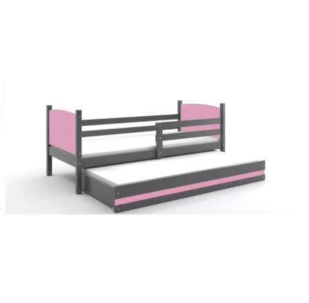 Postel z masivu pro 2 děti TAMI 2 - Grafit/Růžová